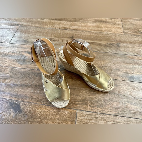 Tory Burch Bima Wedge Sandal Gold/Tan 9, Tory Burch Gold Espadrilles 9 - Picture 11 of 15
